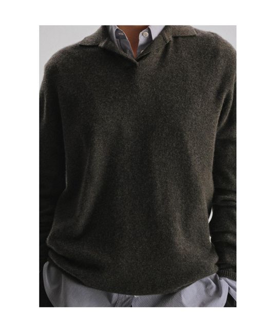 The Row Gray Oashi Polo-Collar Sweater