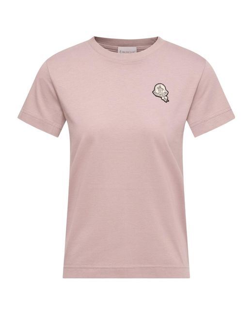 Moncler Pink Logo Patch Cotton T-Shirt