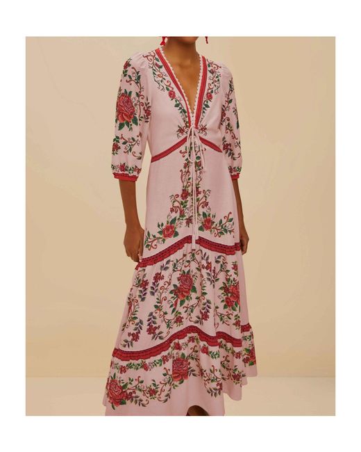 Farm Rio Red Floral-Jacquard Maxi Dress