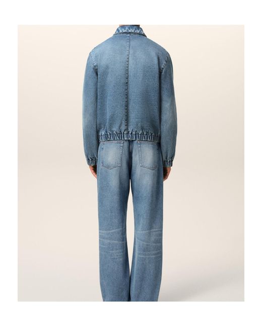 AMI Blue Logo Embossed Zip-Up Denim Jacket for men