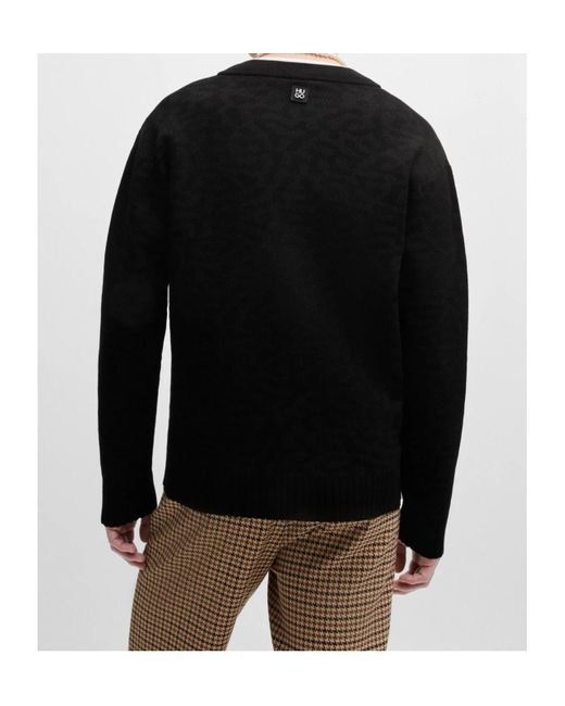 Boss Black V-Neck Cardigan With Animal-Pattern Jacquard for men