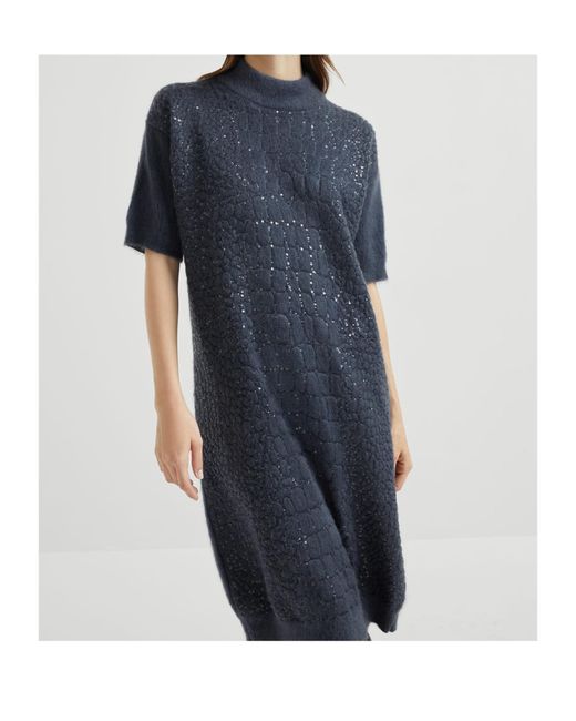 Brunello Cucinelli Blue Croc-Motif Sequin Dress