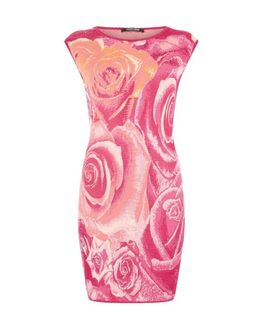 Roberto Cavalli Pink Floral-Print Mini Dress