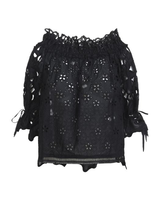 Ermanno Scervino Black Broderie Off-Shoulder Top
