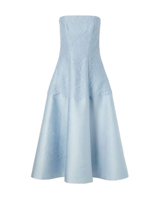 Emilia Wickstead Blue Lace Trimmed Midi Dress