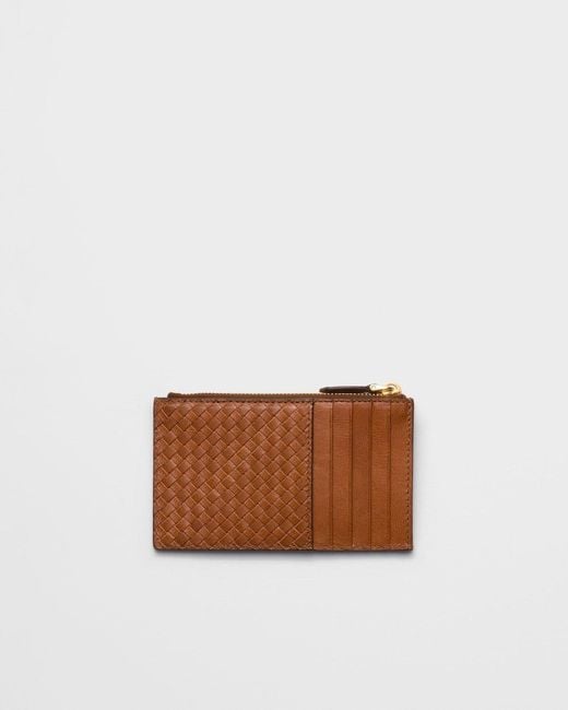 Prada Brown Woven Madras Leather Card Holder