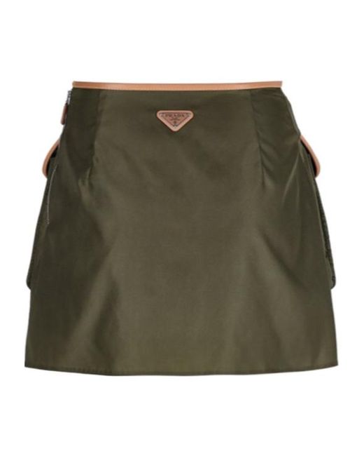 Prada Green Logo Patch Pocket-Detailed Mini Skirt