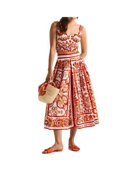 Dolce & Gabbana Red Printed Pleated Skirt