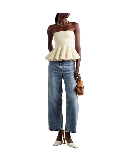 A.L.C. Natural Eliza Strapless Ruffled Stretch-Knit Top
