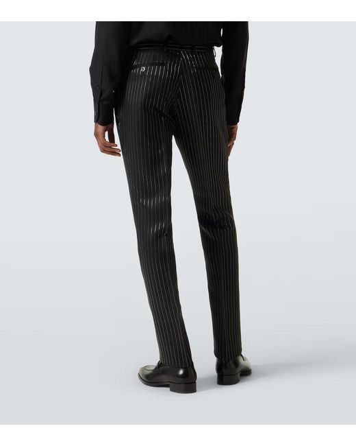 Tom Ford Black Dylan Striped Wool And Silk Suit Pants for men
