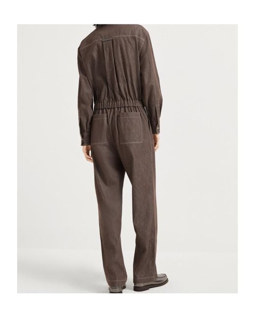 Brunello Cucinelli Brown Cotton Denim Jumpsuit