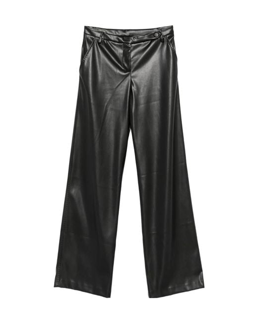 ERMANNO FIRENZE Gray Wide-Leg Faux Leather Casual Trousers