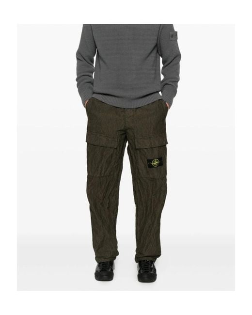 Stone Island Green Wrinkled Corduroy Straight-Leg Trousers for men