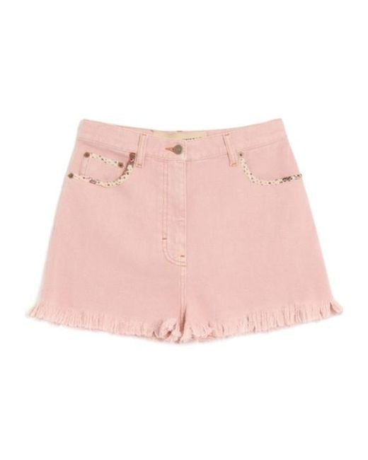 Valentino Pink Frayed Hem Denim Shorts