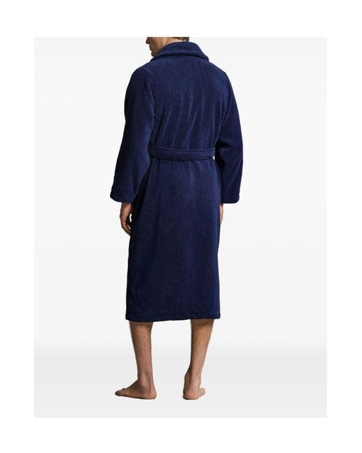 Polo Ralph Lauren Blue Embroidered Logo Belted Dressing Gown for men