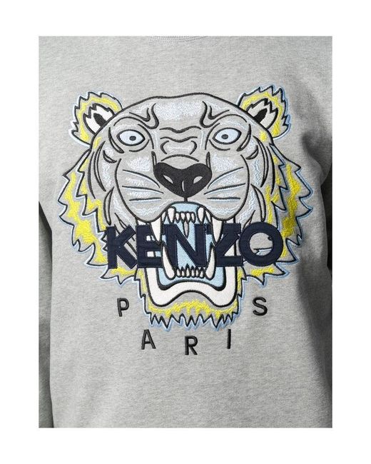KENZO Gray Tiger Head Embroidered Hoodie for men