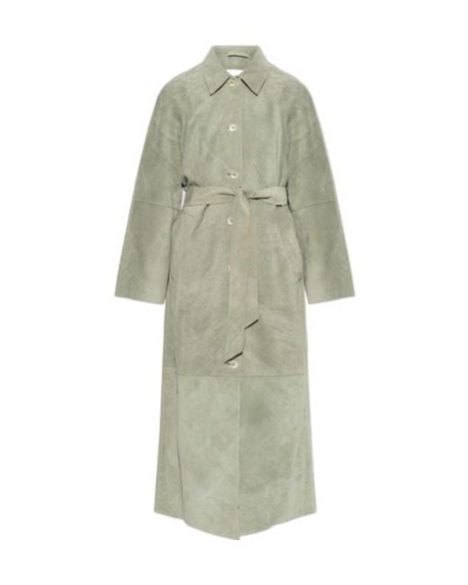 Samsøe & Samsøe White Sarae Belted Suede Coat