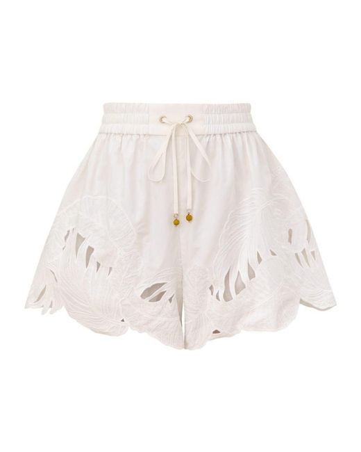 Zimmermann White Mahon Embroidered Shorts