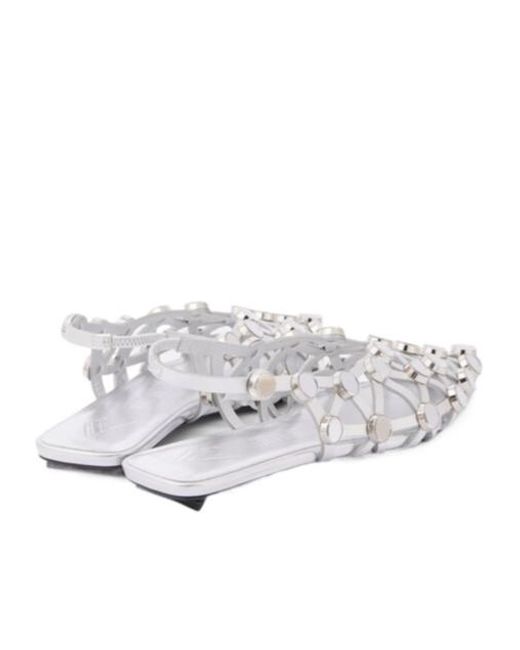 The Attico White Grid Leather Ballet Flats