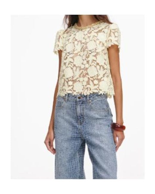 Self-Portrait Blue Embellished Floral Lace Top