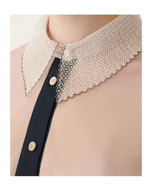 Fabiana Filippi Natural Sheer Lace-Collar Blouse