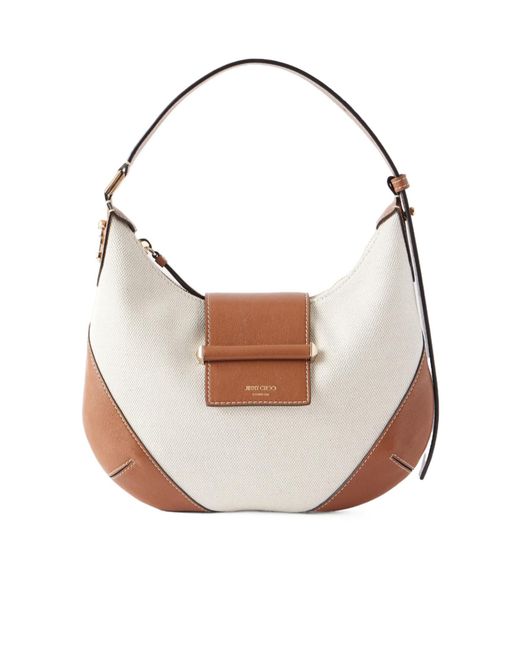 Jimmy Choo White Bar Small Canvas Leather-Trim Shoulder Bag