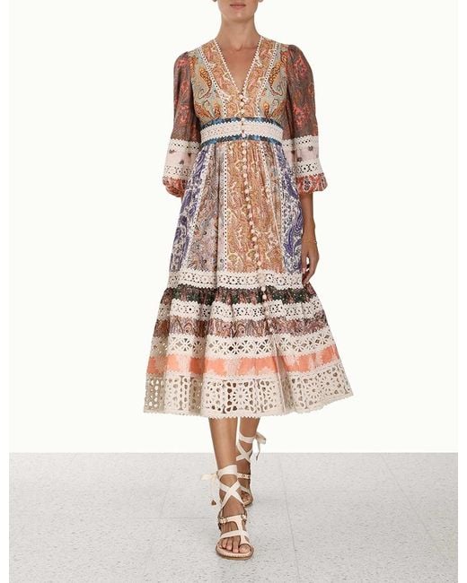Zimmermann Multicolor Floral Print V-Neck Midi Dress