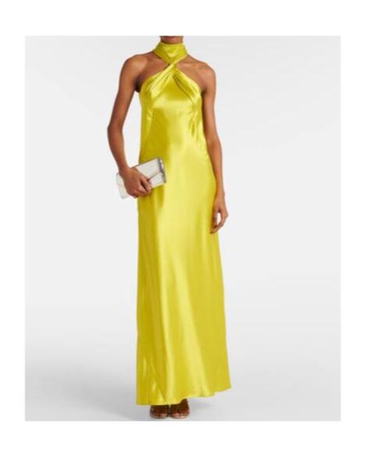Galvan Yellow Portico Halterneck Satin Gown