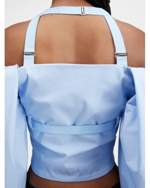 Jacquemus Blue Off-Shoulder Poplin Blouse