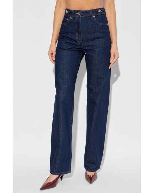 Versace Blue Logo-Patch Straight Leg Jeans