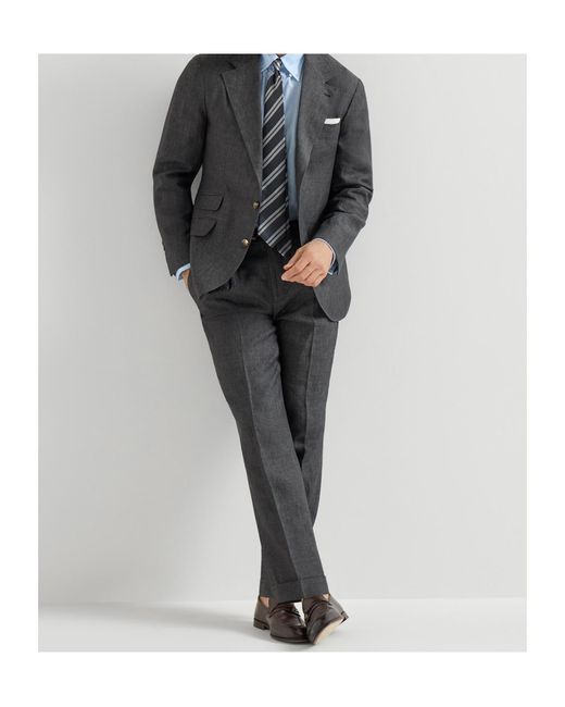 Brunello Cucinelli Gray Pleat Delave Linen Trousers for men