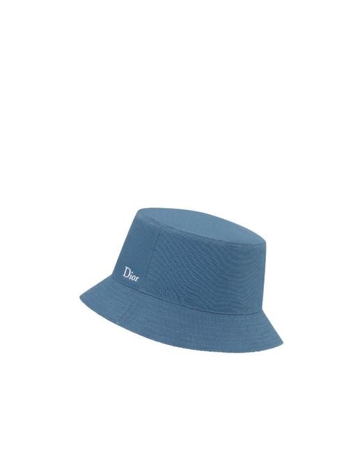 Dior Blue Homme Logo Embroidered Reversible Bucket Hat for men