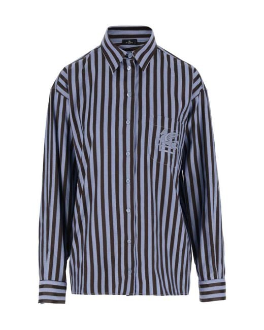 Etro Blue Striped Button-Up Shirt
