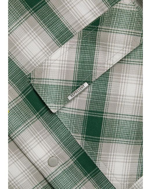 Represent Green Plaid Cotton Shirt for men