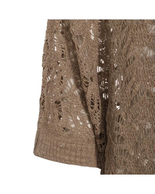 Brunello Cucinelli Natural Openwork Knitted Crewneck Jumper