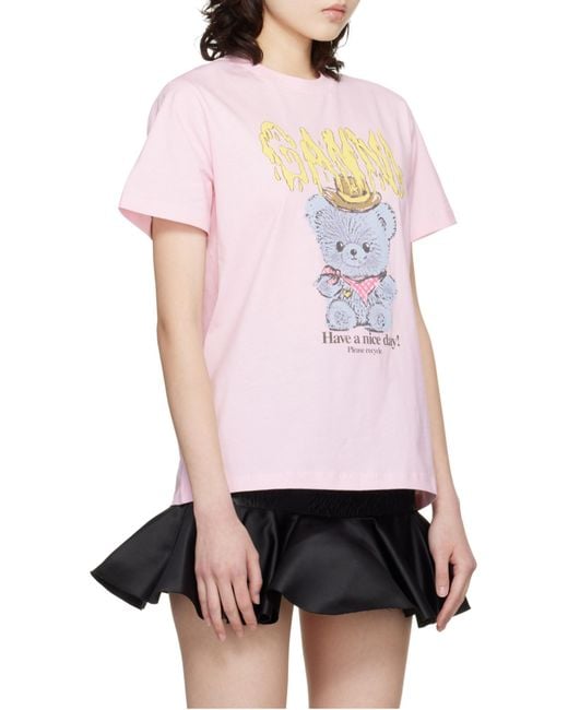 Ganni Pink Cherries Printed Long-Sleeved T-Shirt