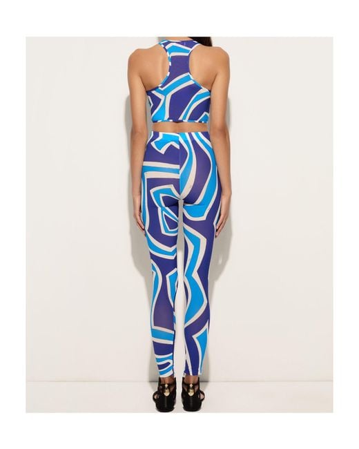 Emilio Pucci Blue Labirinto Print Ruffle Top