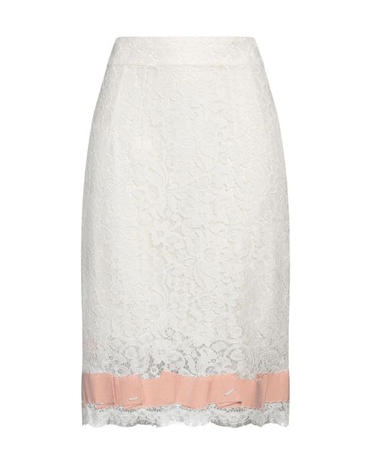 Dolce & Gabbana White Solid Color Lace Pencil Skirt
