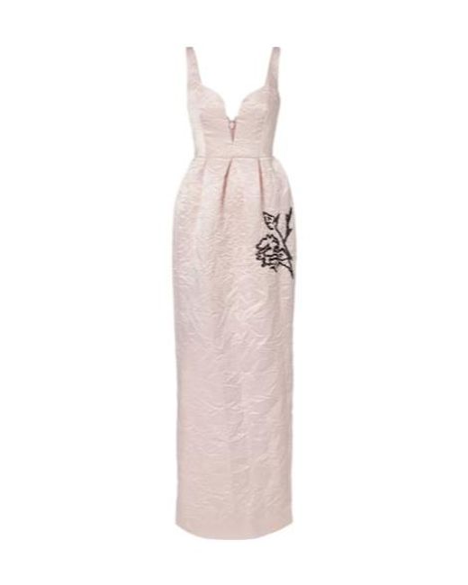 Erdem Pink Embroidered Satin Gown