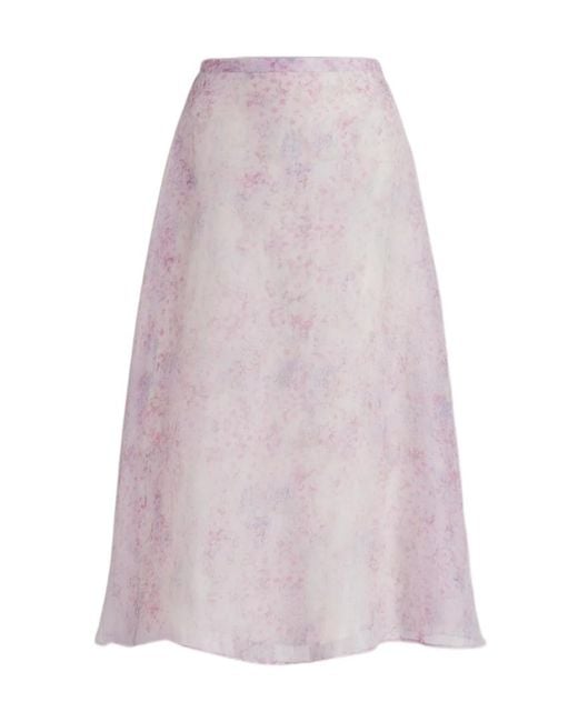 Alberta Ferretti Pink Silk Organza Skirt With Floral Print