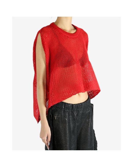 Issey Miyake Red Panini Knitted Sleeveless Top