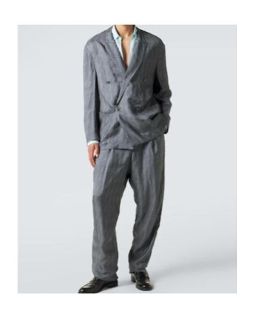 Giorgio Armani Gray Printed Double-Breasted Blazer for men