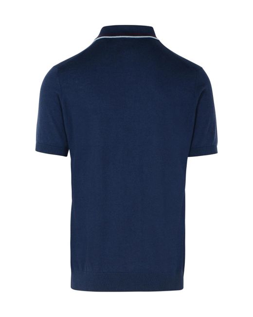 Etro Blue Logo Embroidered Knitted Polo Shirt for men