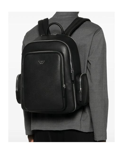 Emporio Armani Black Backpack With A Metallic Logo And-Tone Zips for men