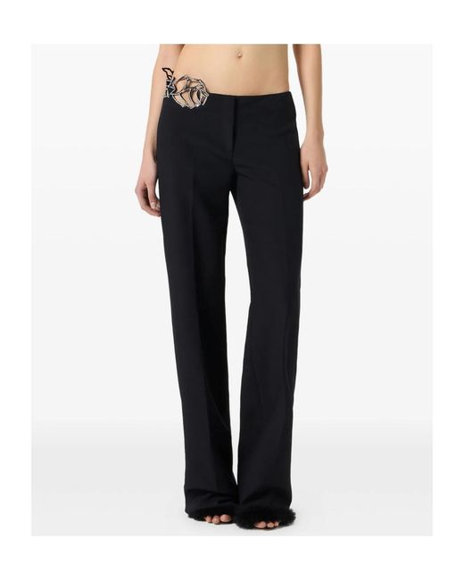 Blumarine Black Lace-Embellished Flared Trousers