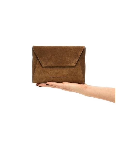 Brunello Cucinelli Brown Logo Debossed Envelope Shoulder Bag