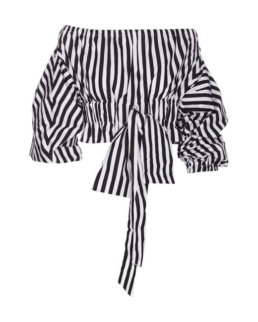 Patou Black Off-Shoulder Bow-Detailed Striped Top