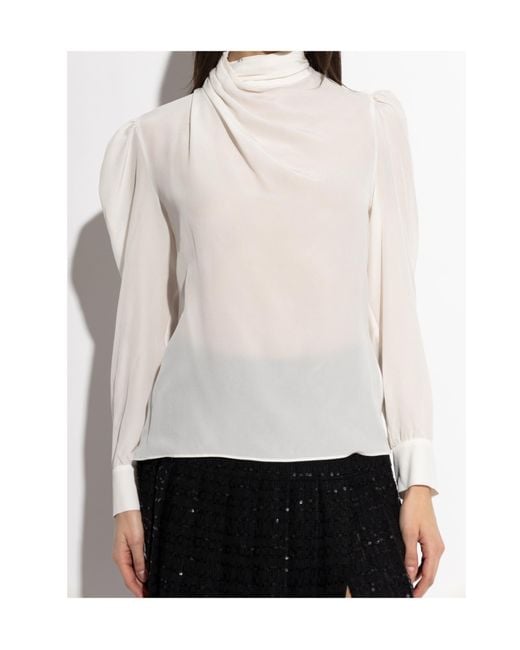 Alessandra Rich White High-Neck Blouse