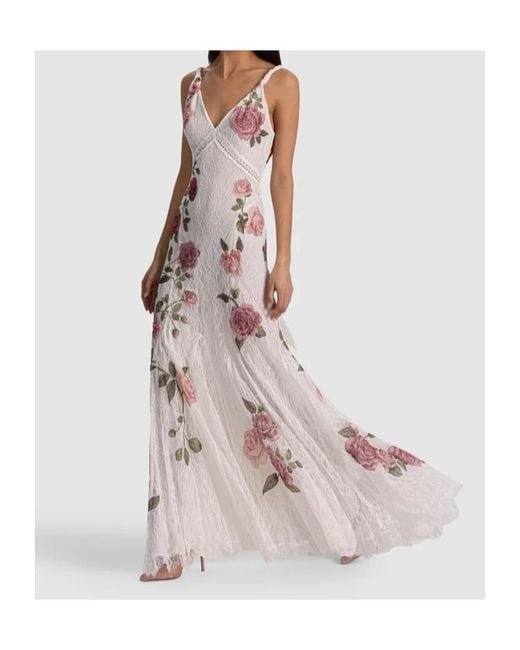 Alice + Olivia White Alice Olivia Nisa Floral Printed Long Dress