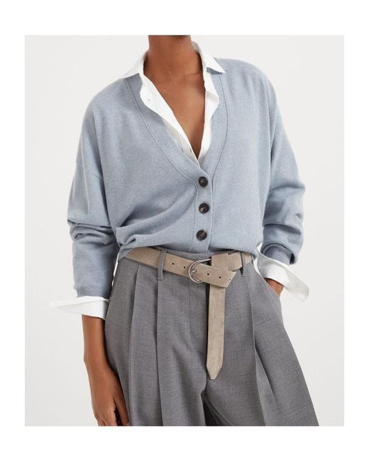 Brunello Cucinelli Blue V-Neck Cashmere Cardigan